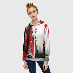 Толстовка на молнии женская Подросток в маске кицунэ, цвет: 3D-меланж — фото 2