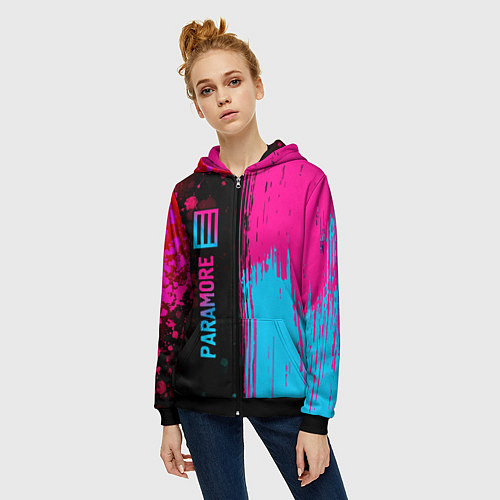 Женская толстовка на молнии Paramore - neon gradient: по-вертикали / 3D-Черный – фото 3