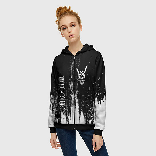 Женская толстовка на молнии Burzum и рок символ на темном фоне / 3D-Черный – фото 3