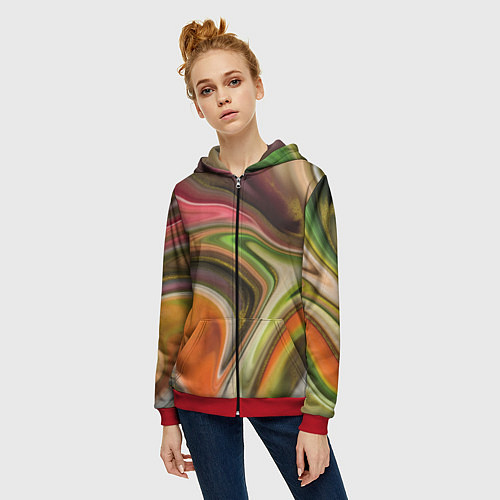 Женская толстовка на молнии Waves colors / 3D-Красный – фото 3