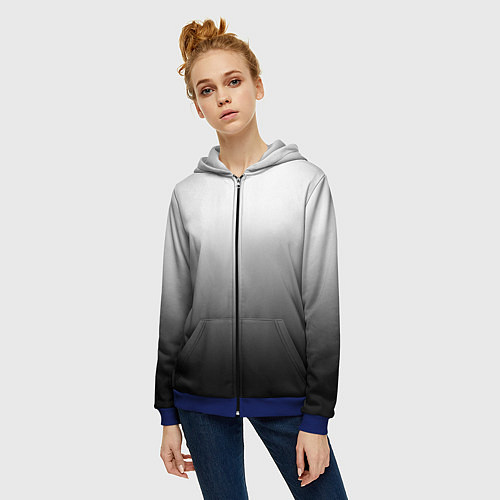 Женская толстовка на молнии Бело-чёрный градиент / 3D-Синий – фото 3