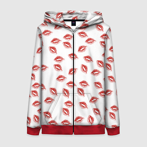 Женская толстовка на молнии Поцелуи - паттерн / 3D-Красный – фото 1
