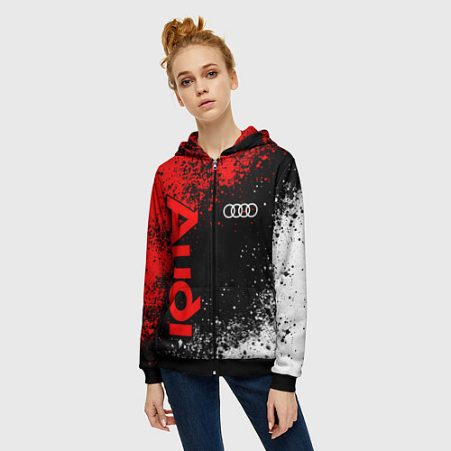 Женская толстовка на молнии Ауди - красный и белый / 3D-Черный – фото 3