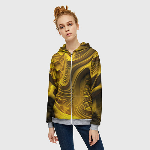 Женская толстовка на молнии Объемная желтая текстура / 3D-Меланж – фото 3