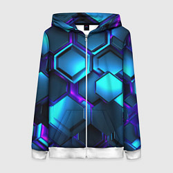 Толстовка на молнии женская Объемные неоновые плиты, цвет: 3D-белый