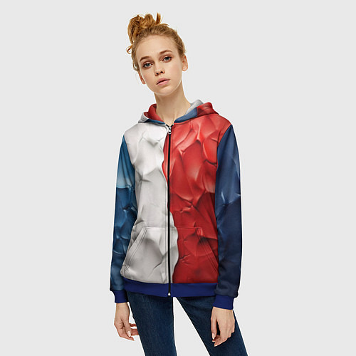 Женская толстовка на молнии Текстура пластилина белая синяя красная / 3D-Синий – фото 3
