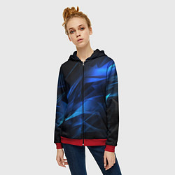 Толстовка на молнии женская Black blue texture, цвет: 3D-красный — фото 2