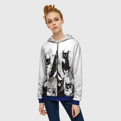 Женская толстовка на молнии Абстрактные коты / 3D-Синий – фото 3