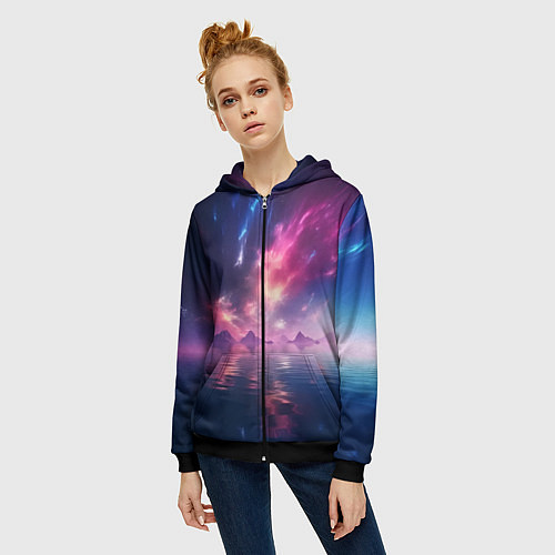 Женская толстовка на молнии Space and islands / 3D-Черный – фото 3