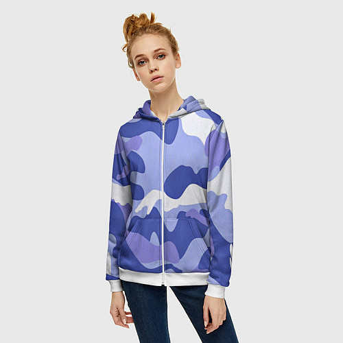 Женская толстовка на молнии Камуфляжный узор голубой / 3D-Белый – фото 3
