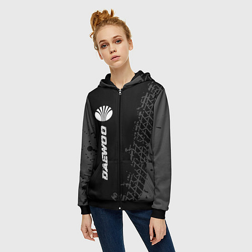 Женская толстовка на молнии Daewoo speed на темном фоне со следами шин: по-вер / 3D-Черный – фото 3