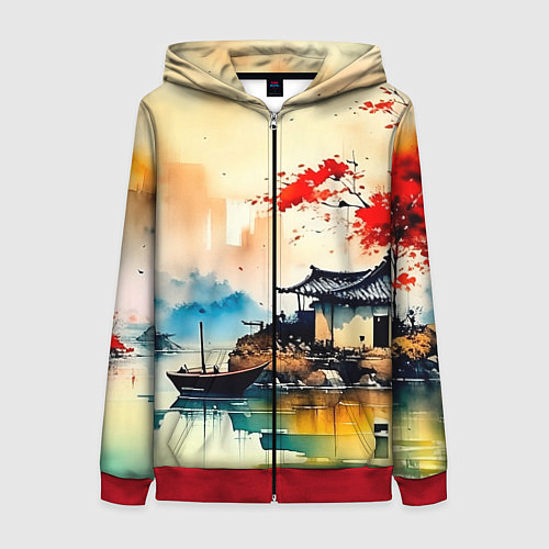 Женская толстовка на молнии Краски природы / 3D-Красный – фото 1