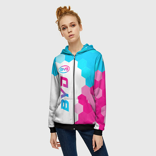 Женская толстовка на молнии BYD neon gradient style: по-вертикали / 3D-Черный – фото 3