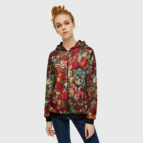Женская толстовка на молнии Платок цветочный узор / 3D-Черный – фото 3