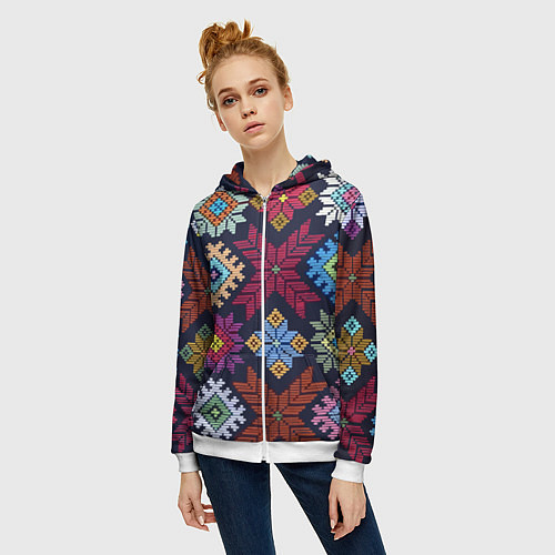 Женская толстовка на молнии Орнамент удмуртский / 3D-Белый – фото 3