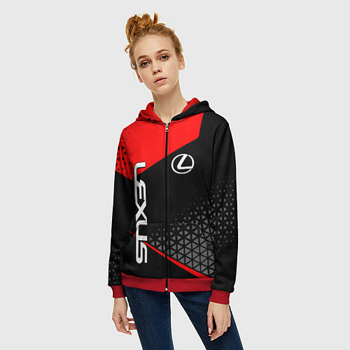 Женская толстовка на молнии Lexus - red sportwear / 3D-Красный – фото 3