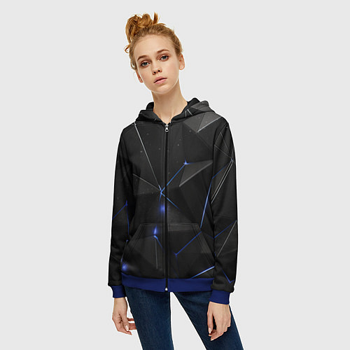 Женская толстовка на молнии Black geometry texture / 3D-Синий – фото 3