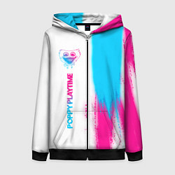 Толстовка на молнии женская Poppy Playtime neon gradient style: по-вертикали, цвет: 3D-черный