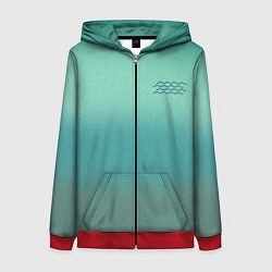 Толстовка на молнии женская Бирюзовый цвет морской волны, цвет: 3D-красный