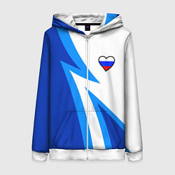 Женская толстовка на молнии Флаг России в сердечке - синий
