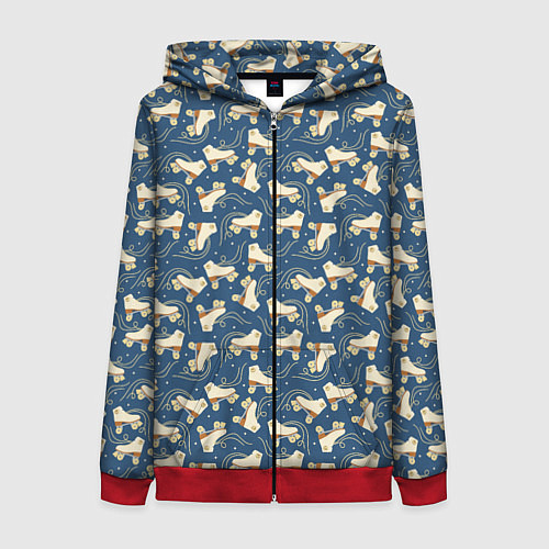 Женская толстовка на молнии Ретро ролики со смайлами на синем фоне / 3D-Красный – фото 1