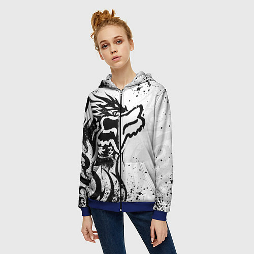 Женская толстовка на молнии Fox motocross - белый дракон / 3D-Синий – фото 3