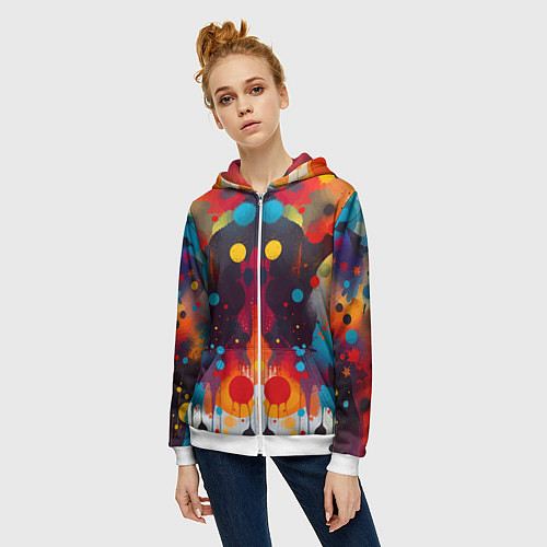 Женская толстовка на молнии Mirrow colorful blots - abstraction - vogue / 3D-Белый – фото 3