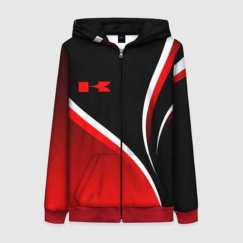 Женская толстовка на молнии Кавасаки - красные волны / 3D-Красный – фото 1