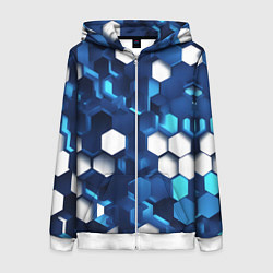 Толстовка на молнии женская Cyber hexagon Blue, цвет: 3D-белый