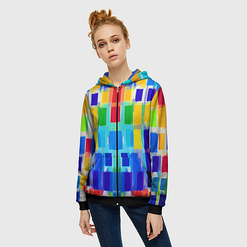 Женская толстовка на молнии Colorful strips - pop art - vogue / 3D-Черный – фото 3