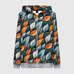 Толстовка на молнии женская Узор из листьев поздняя осень, цвет: 3D-меланж