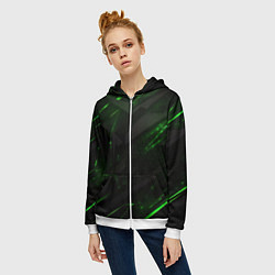 Толстовка на молнии женская Dark black green abstract, цвет: 3D-белый — фото 2