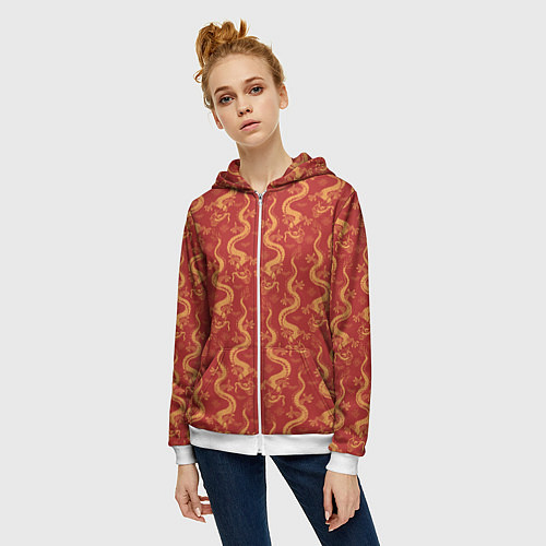 Женская толстовка на молнии Символ года дракон / 3D-Белый – фото 3