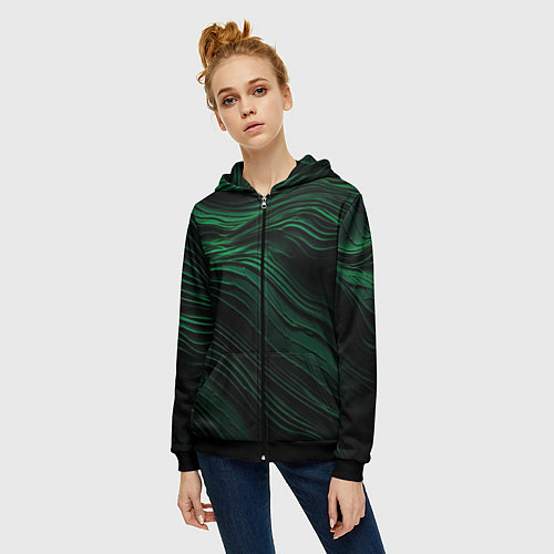 Женская толстовка на молнии Dark green texture / 3D-Черный – фото 3