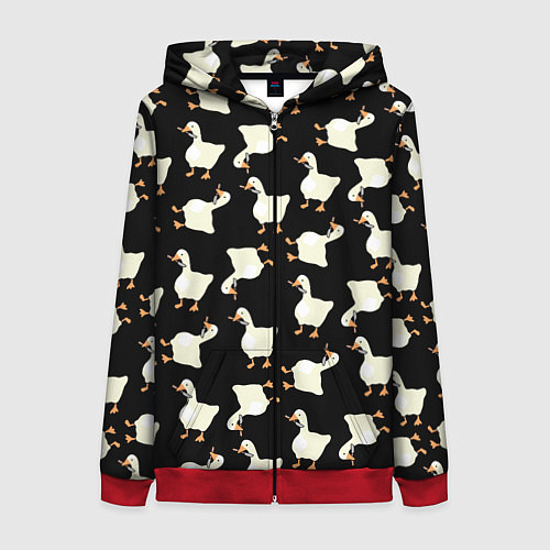 Женская толстовка на молнии Паттерн с гусями / 3D-Красный – фото 1