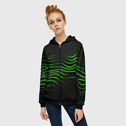 Толстовка на молнии женская Зеленые абстрактные волны, цвет: 3D-черный — фото 2