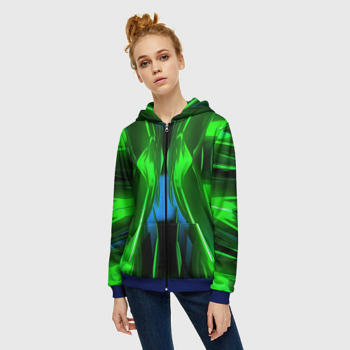 Женская толстовка на молнии Зеленый калейдоскоп абстракция / 3D-Синий – фото 3