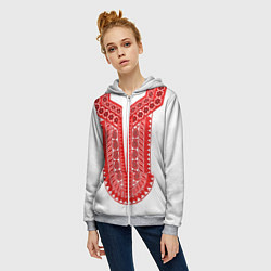Толстовка на молнии женская Красная славянская вышиванка, цвет: 3D-меланж — фото 2
