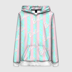 Толстовка на молнии женская Паттерн Барби на фоне костюма Кена в розово-голубу, цвет: 3D-белый