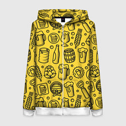 Толстовка на молнии женская Пиво и аксессуары - жёлтый, цвет: 3D-белый