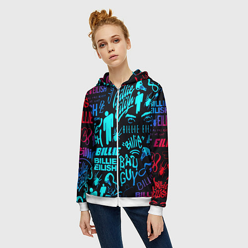 Женская толстовка на молнии Billie Eilish neon pattern / 3D-Белый – фото 3