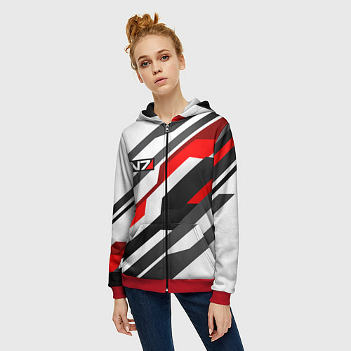 Женская толстовка на молнии Mass effect - white uniform n7 / 3D-Красный – фото 3