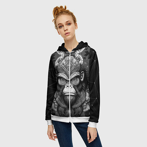 Женская толстовка на молнии Кинг Конг король обезьян на фоне созвездия / 3D-Белый – фото 3