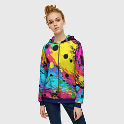 Толстовка на молнии женская Цветная абстракция - живопись, цвет: 3D-синий — фото 2