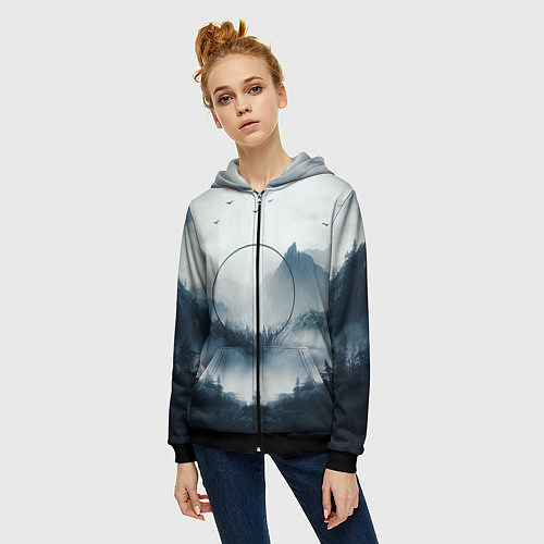 Женская толстовка на молнии Утренние горы / 3D-Черный – фото 3