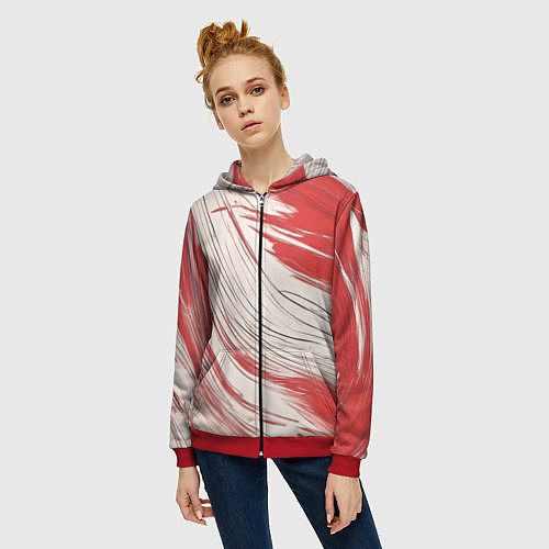 Женская толстовка на молнии Абстракция красно-белая / 3D-Красный – фото 3