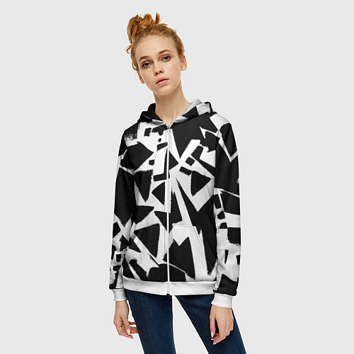 Женская толстовка на молнии Абстрактная чёрно-белая композиция / 3D-Белый – фото 3