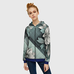 Толстовка на молнии женская Мятная клетка и цветы, цвет: 3D-синий — фото 2