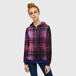 Толстовка на молнии женская Фиолетовая шотландская клетка, цвет: 3D-синий — фото 2