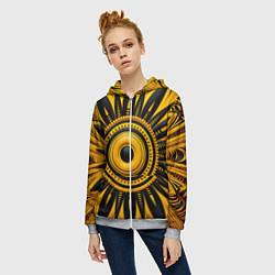 Толстовка на молнии женская Желто-черный узор в африканском стиле, цвет: 3D-меланж — фото 2